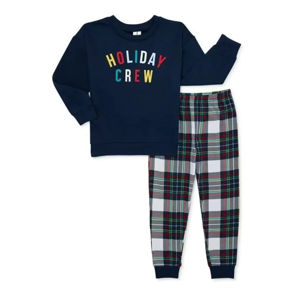 Joyspun Toddler Boy or Girl Holiday Matching Family Pajamas Set, 2-Piece